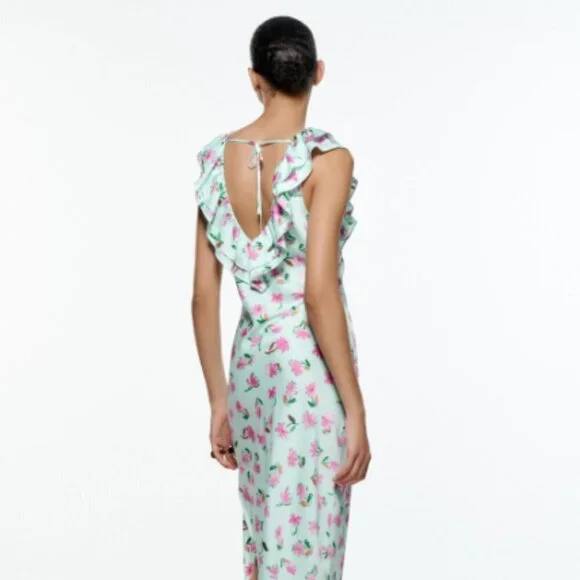 Zara Ruffled V-Neck Floral Slip Dress Sz M - Picture 3 of 12